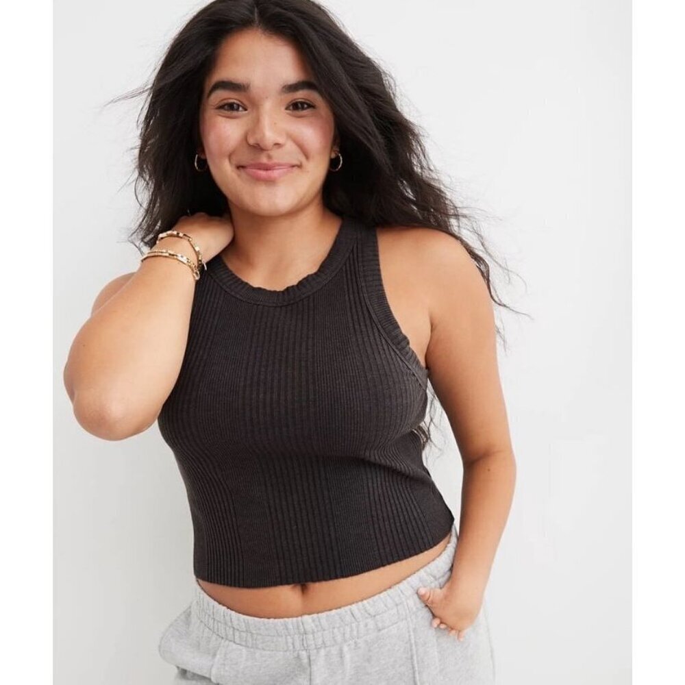 NWOT Aerie Mineral Wash Dark Heather Grey Textured Tank Top Women’s Size Small